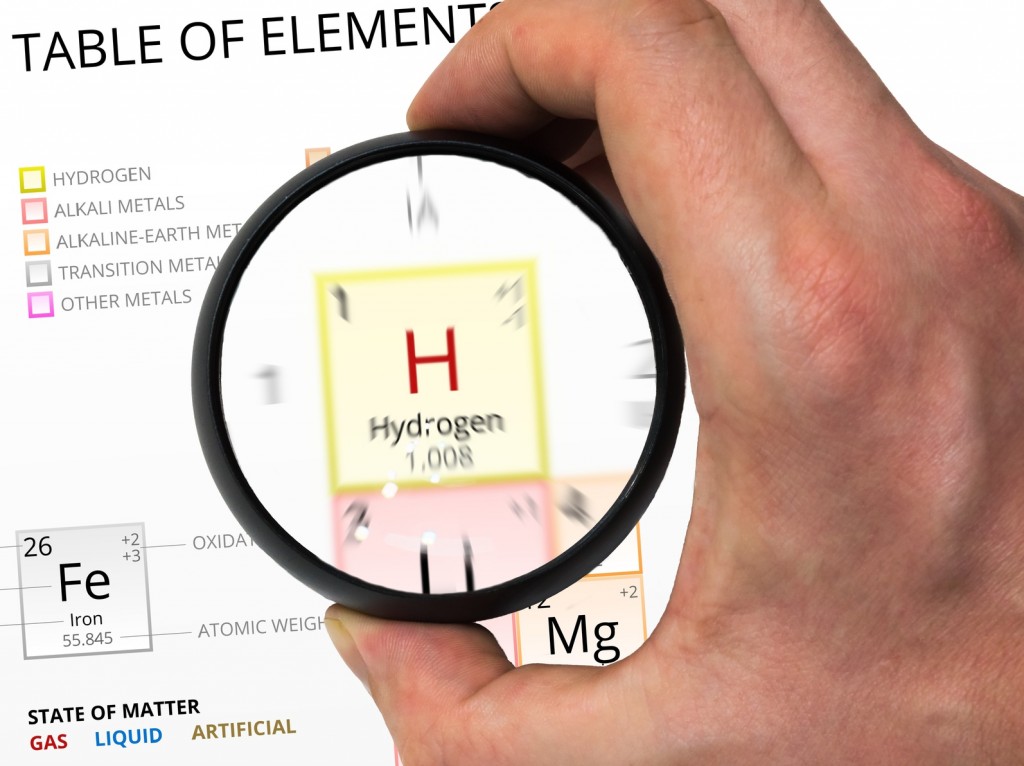 Hydrogen symbol - H. Element of the periodic table zoomed with m