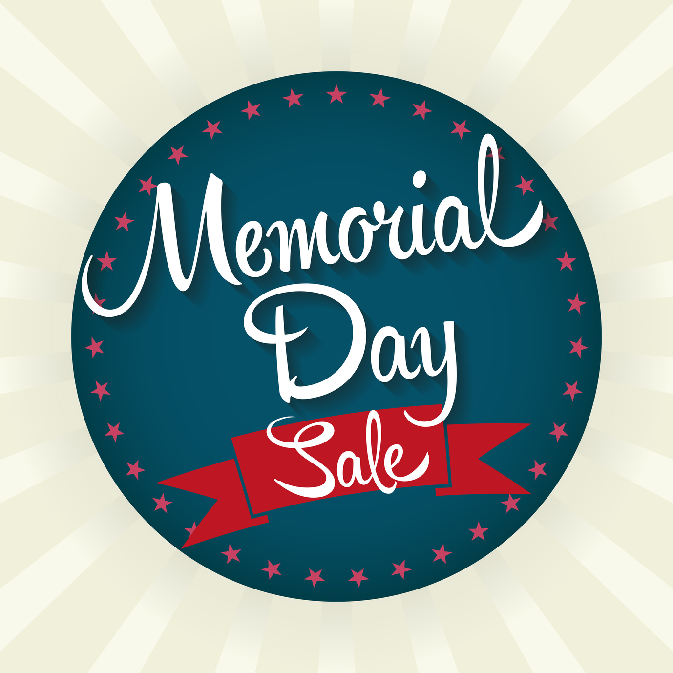 Memorial Day Sale Badge Vector Illustration. Text with Banner and Stars.